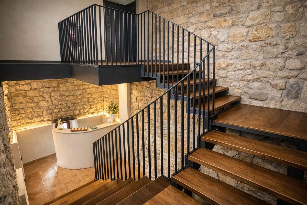 Escalera interior con iluminación cálida