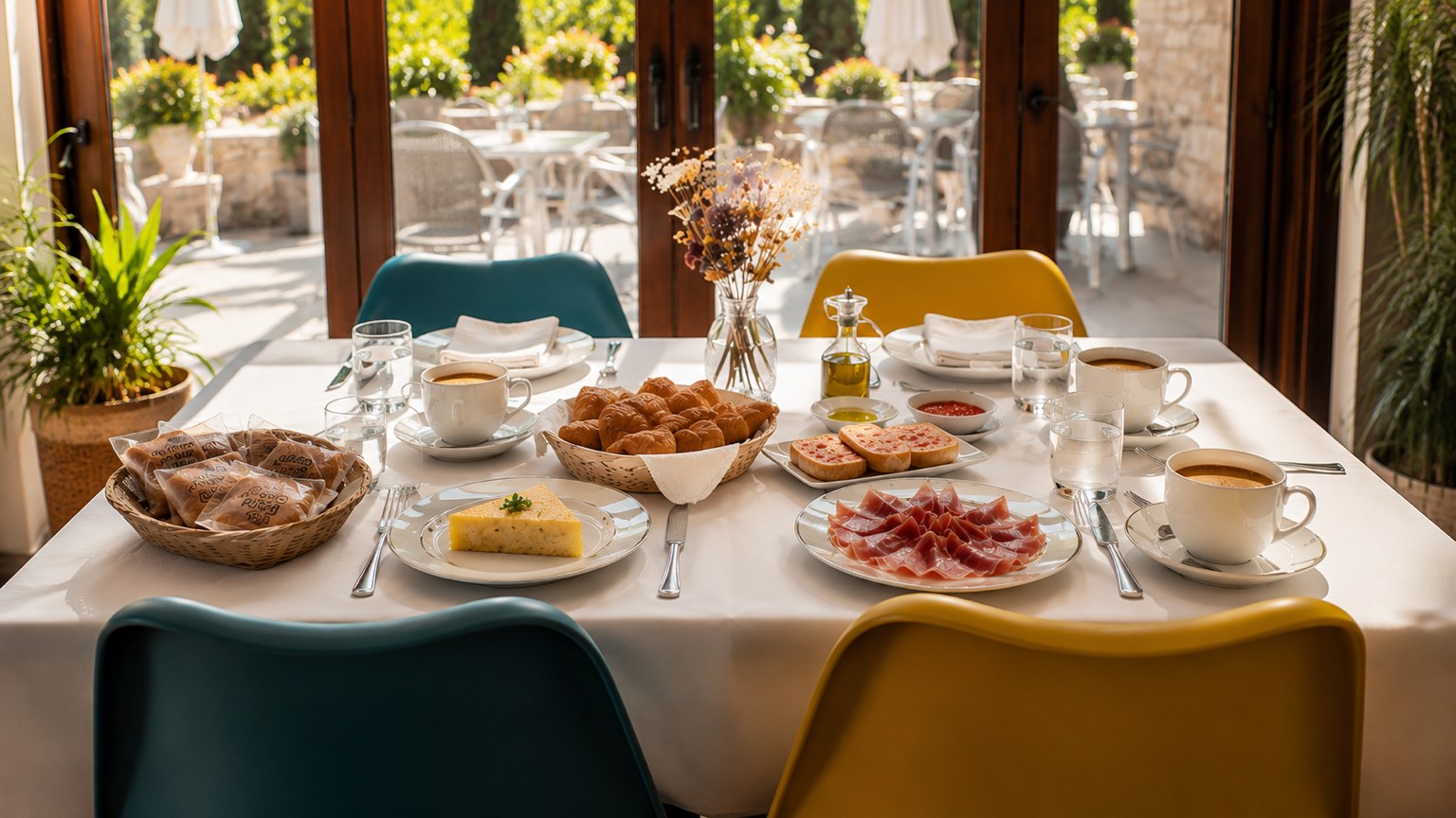 Desayuno servido en la terraza del Hotel Paraíso del Pas, Cantabria